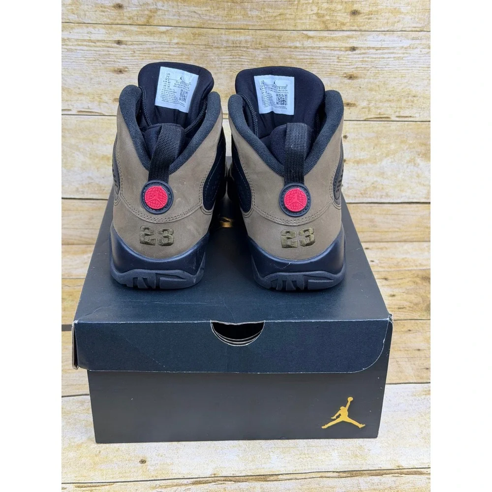 Jordan 9 Retro GS Black Light Olive True Red HV4574-030 Kids Size 7Y Sneaker